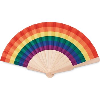 Houten regenboog handwaaier Bowfan multicolour Houten regenboog handwaaier Bowfan multicolour