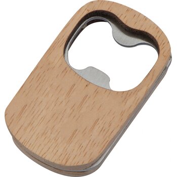 Flesopener van metaal met bamboe ommanteling beige