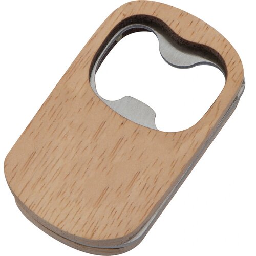 Flesopener van metaal met bamboe ommanteling beige