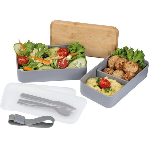 Dubbel-laags lunchbox van PP en bamboe grijs silvergrey
