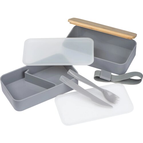 Dubbel-laags lunchbox van PP en bamboe grijs silvergrey