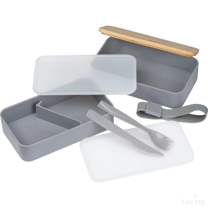 Dubbel-laags lunchbox van PP en bamboe grijs silvergrey