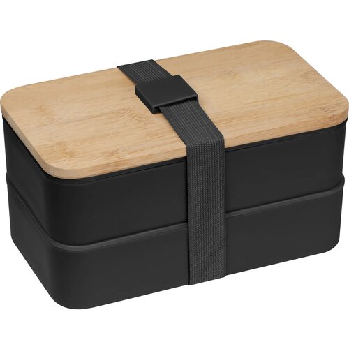 Dubbel-laags lunchbox van PP en bamboe zwart