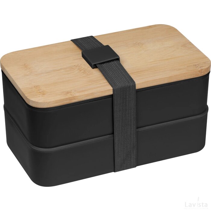 Dubbel-laags lunchbox van PP en bamboe zwart