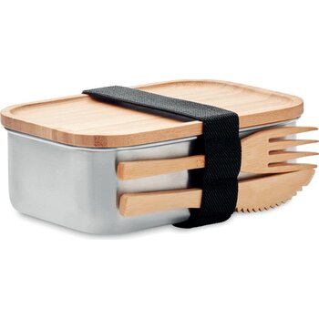 Rvs lunchbox 600ml Savanna hout
