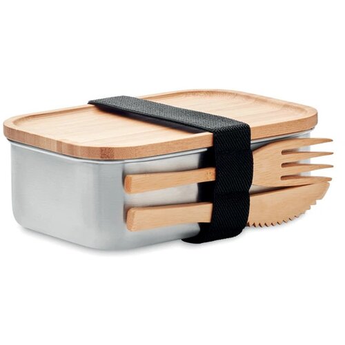 Rvs lunchbox 600ml Savanna hout