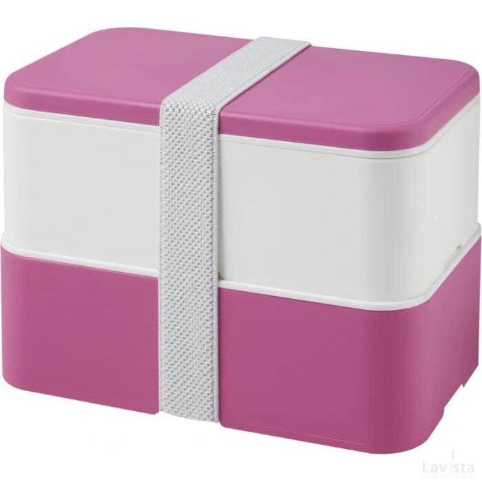 MIYO dubbellaagse lunchtrommel Roze, Wit, Wit Roze/Wit/Wit