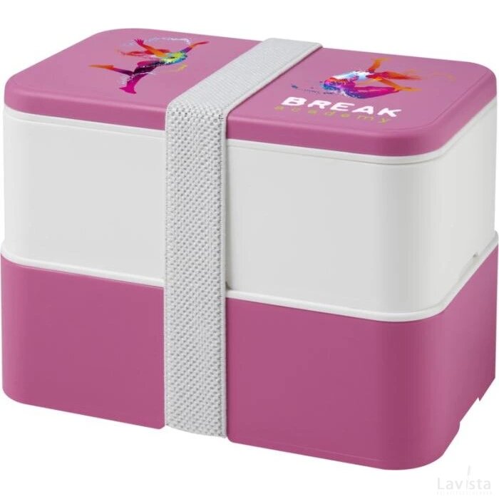 MIYO dubbellaagse lunchtrommel Roze, Wit, Wit Roze/Wit/Wit