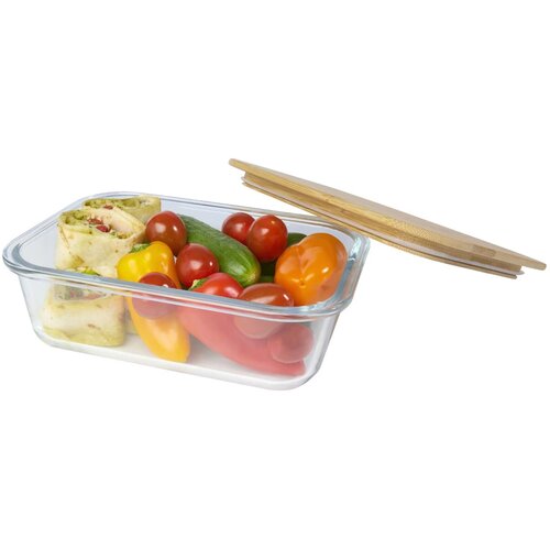 Roby glazen lunchtrommel met bamboe deksel Naturel, Transparant Naturel/Transparant