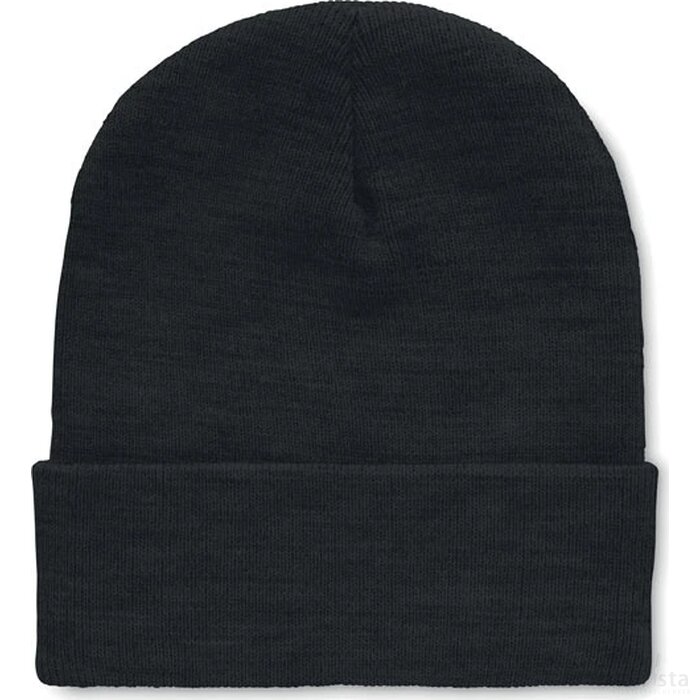 Rpet beanie met omslag Polo rpet zwart