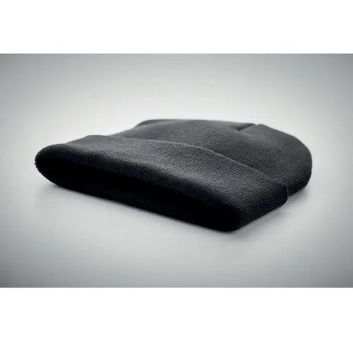 Rpet beanie met omslag Polo rpet zwart