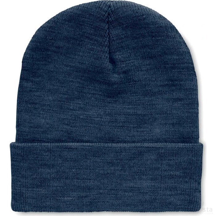 Rpet beanie met omslag Polo rpet blauw