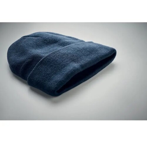 Rpet beanie met omslag Polo rpet blauw
