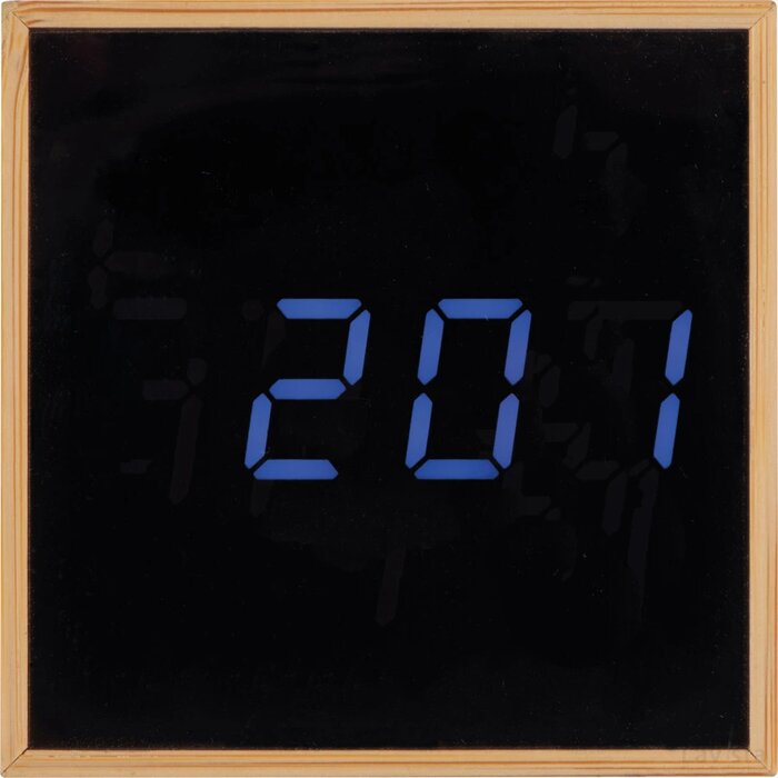 Bureauklok met zwart display en blauwe ledverlichting beige