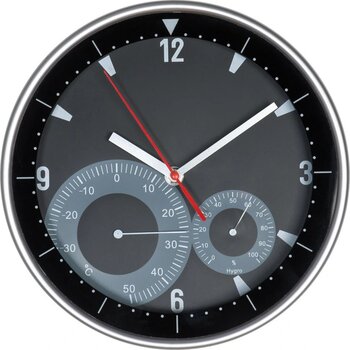 Wandklok met thermo-en hygrometer Mettmann zwart Wandklok met thermo-en hygrometer Mettmann zwart