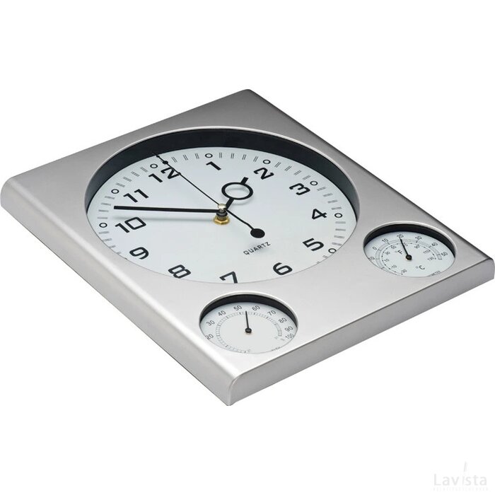 Wandklok met thermometer en hygrometer Merzig grijs silvergrey