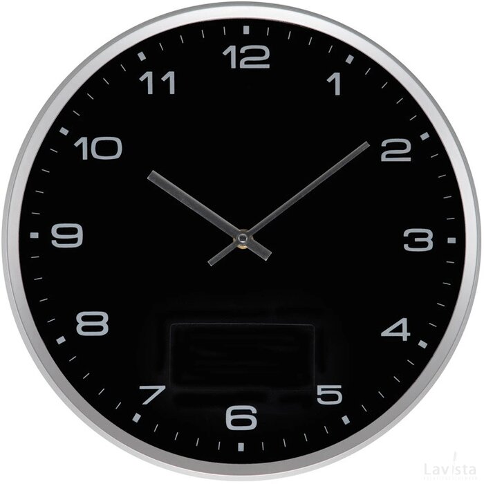 Wandklok met zilveren rand Nettetal zwart