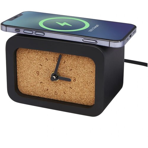 Momento bureauklok van kalksteen voor draadloos opladen Zwart