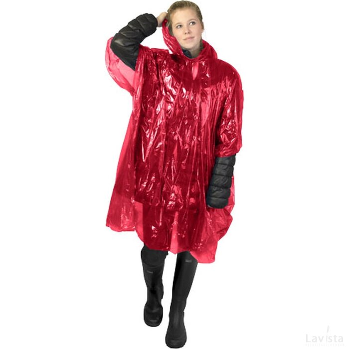 Ziva wegwerp regenponcho met opbergtasje Rood