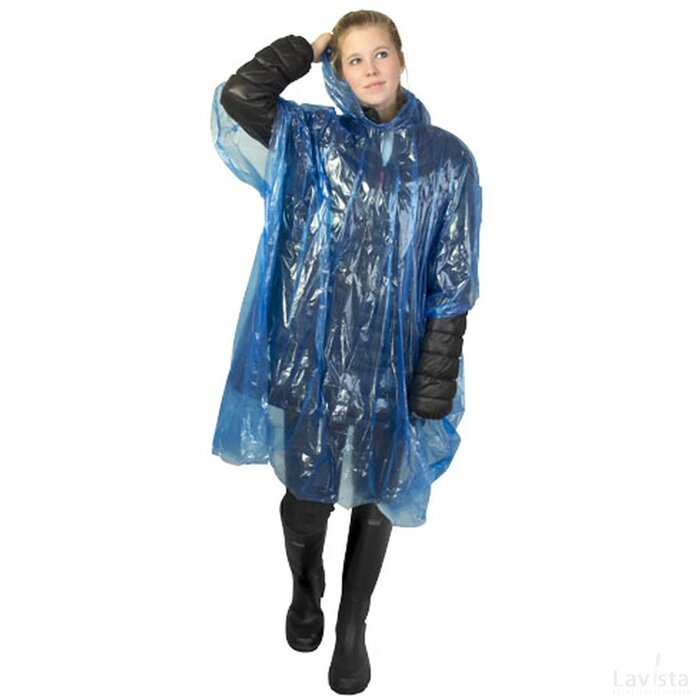 Ziva wegwerp regenponcho met opbergtasje koningsblauw Koningsblauw