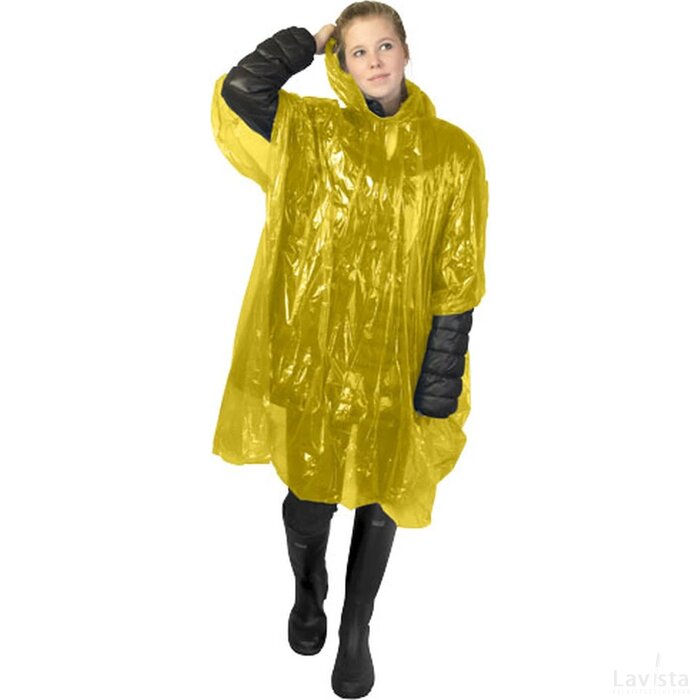 Ziva wegwerp regenponcho met opbergtasje geel Geel