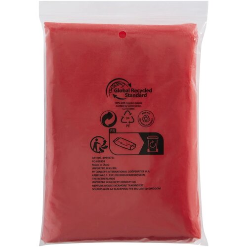 Mayan gerecyclede wegwerp regenponcho met opbergtasje Rood