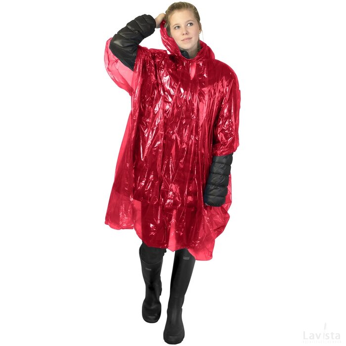 Mayan gerecyclede wegwerp regenponcho met opbergtasje Rood
