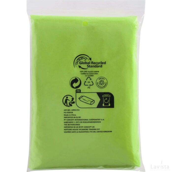 Mayan gerecyclede wegwerp regenponcho met opbergtasje Lime