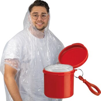 Regenponcho in een kunststof doosje rood Regenponcho in een kunststof doosje rood