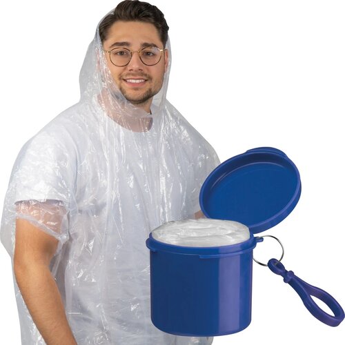 Regenponcho in een kunststof doosje blauw