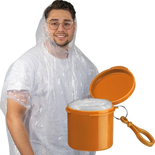 Regenponcho in een kunststof doosje oranje