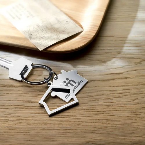 Sleutelhanger in huisvorm Sniper glanzend zilver