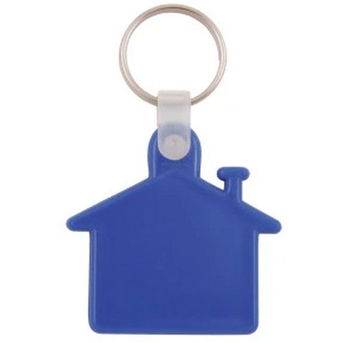 Plastic sleutelhanger “huis” Blauw
