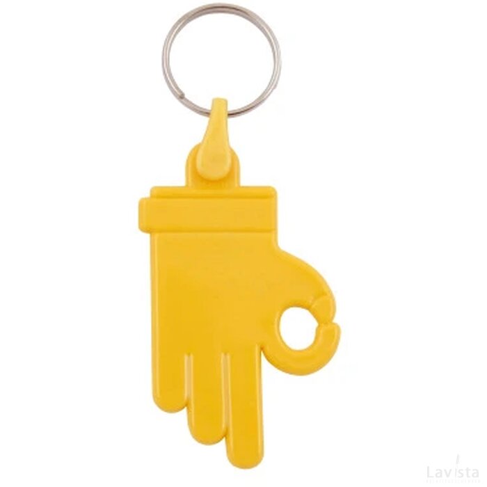 Plastic sleutelhanger OK “hand” Geel