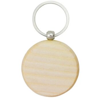 Ronde houten sleutelhanger. ecru