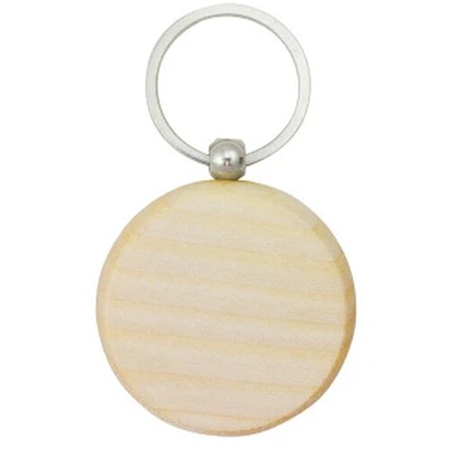 Ronde houten sleutelhanger. ecru