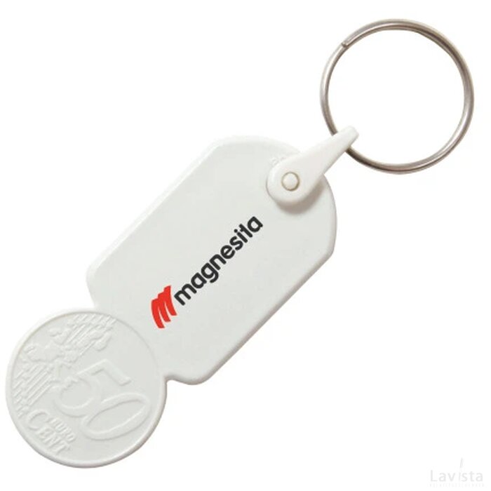 Sleutelhanger winkelwagenmuntje € 0,50 wit
