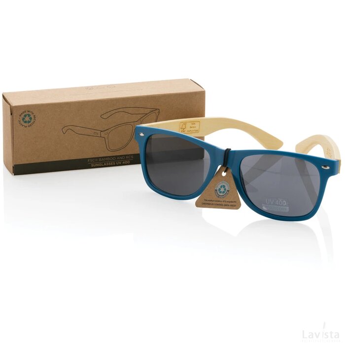 Bamboe en RCS zonnebril van gerecycled plastic blauw
