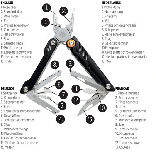 Excalibur multitool zwart, oranje