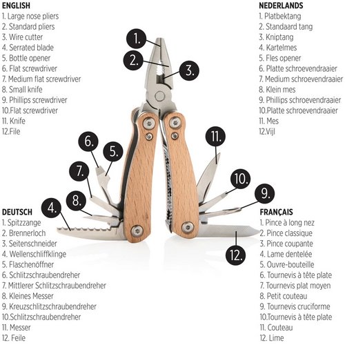 Mini houten multitool bruin