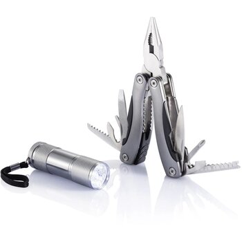 Multitool met zaklamp grijs