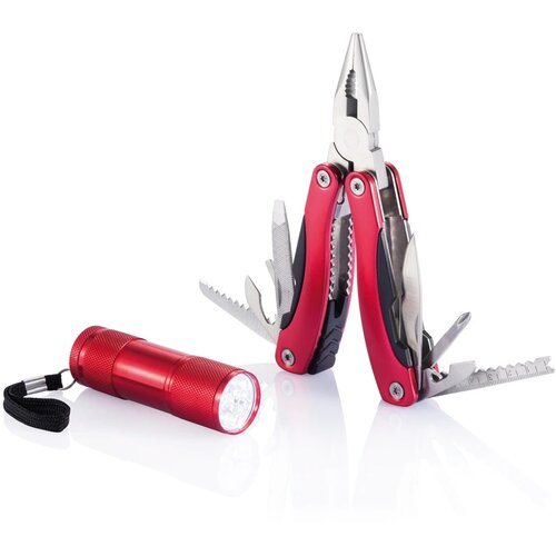 Multitool met zaklamp rood