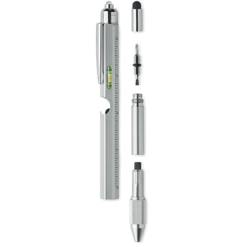 Pen met waterpas en liniaal Retool mat zilver
