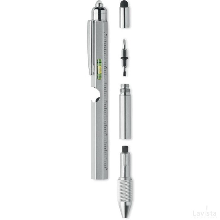 Pen met waterpas en liniaal Retool mat zilver