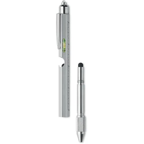 Pen met waterpas en liniaal Retool mat zilver