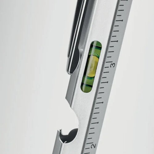 Pen met waterpas en liniaal Retool mat zilver