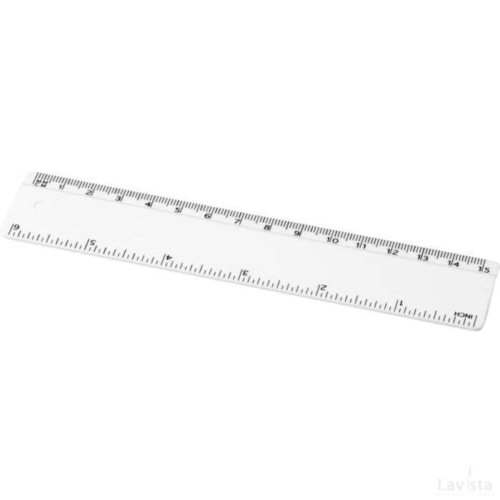 Refari liniaal van 15 cm van gerecycled plastic Wit