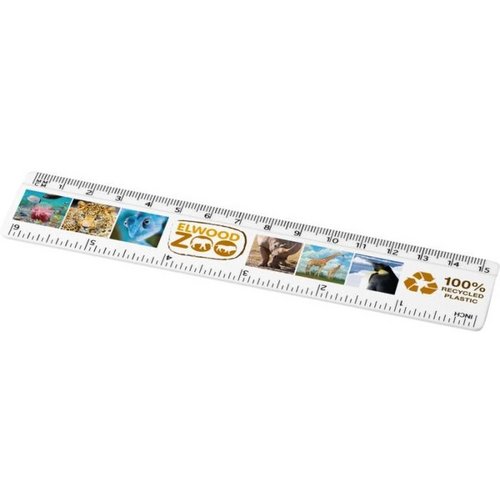 Refari liniaal van 15 cm van gerecycled plastic Wit