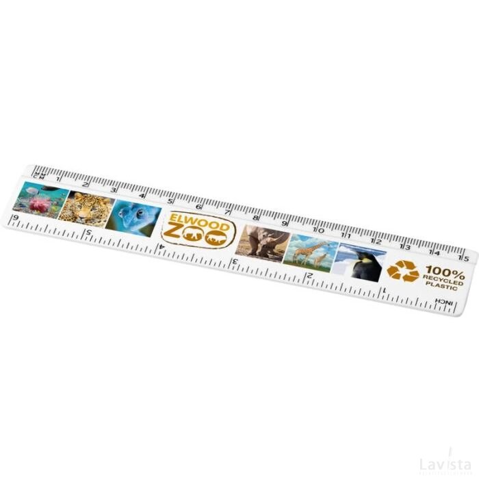 Refari liniaal van 15 cm van gerecycled plastic Wit