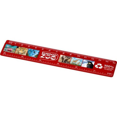 Refari liniaal van 15 cm van gerecycled plastic Rood